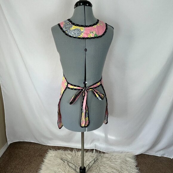 Vintage Scottie Dog Floral Apron Pink Black Trim - Picture 5 of 5